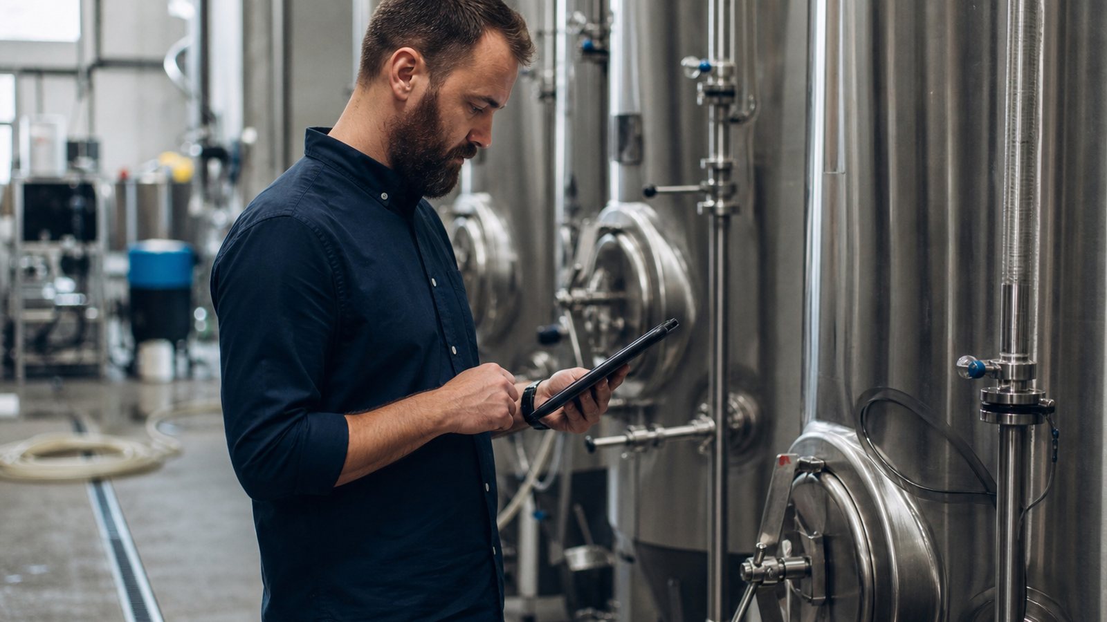 Tablette affichant un registre de production numérique dans une brasserie