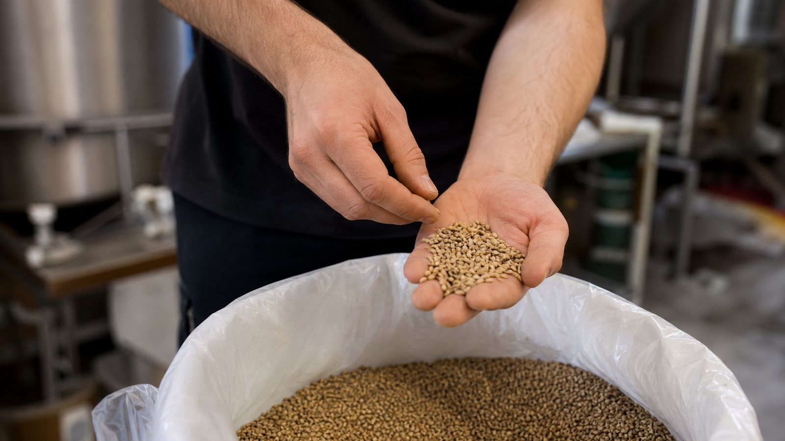 Sacs de malt et de grains de café entreposés avant la production